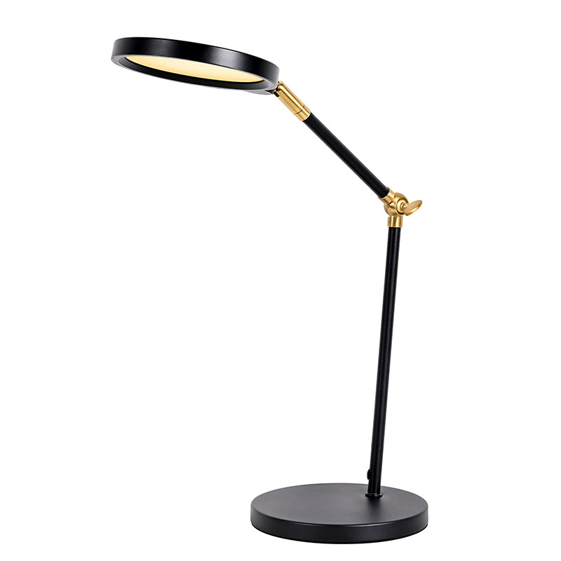 Lampa deasc faoi stiúir óir le lámh fhada