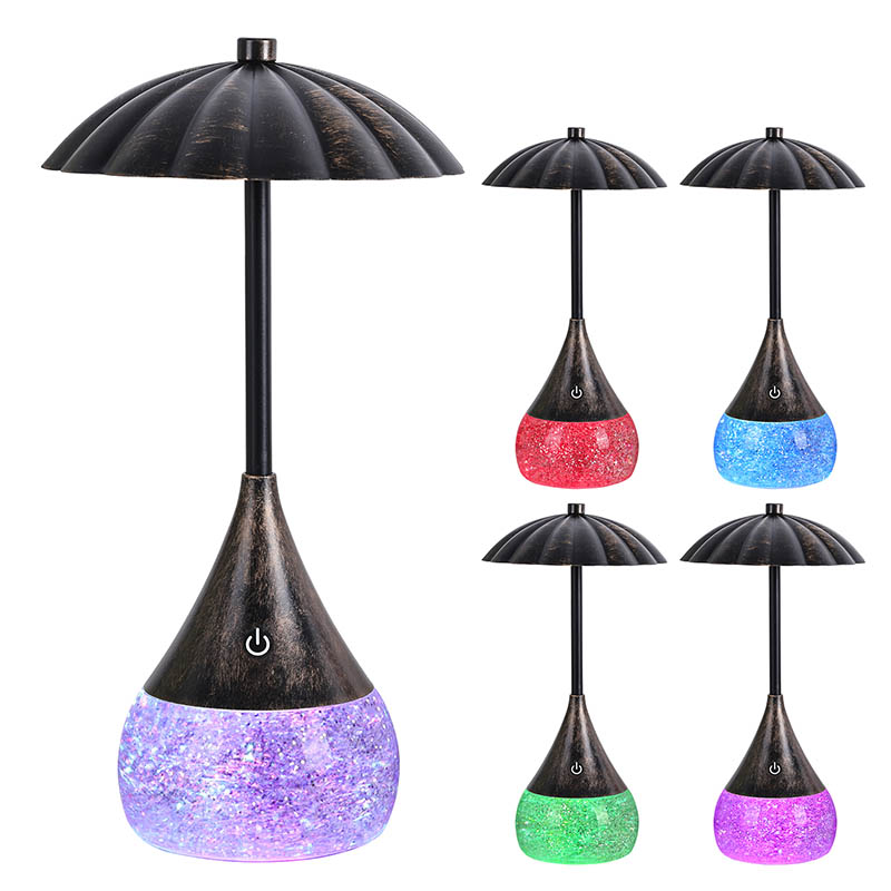 Lampa deasc te faoi stiúir éadrom le buidéal glitter rgb